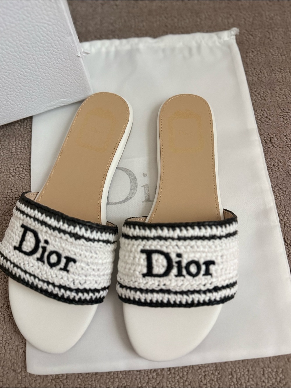 Dior Black & White Knit Logo Slide Sandals - Picture 2 of 4